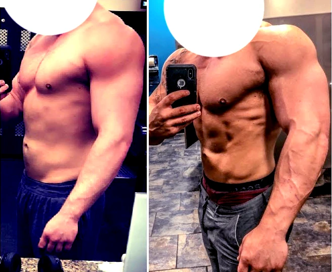 transformation picture of a man before and after taking Dianabol. 6 weeks, 30-50mg a day.