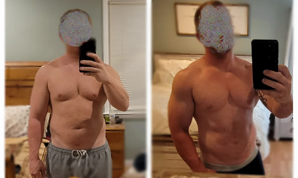picture of a man before and after taking Anavar. 8 weeks cycle, 40mg a day.